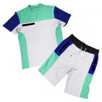 Chemical Fiber Men Sportswear Set contrast color & two piece short & short sleeve T-shirts plain dyed Solid Set