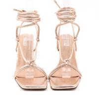PU Leather back drawstring & chunky High-Heeled Shoes Solid Pair
