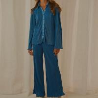 Polyester Women Casual Set & two piece & loose Long Trousers & coat Solid Set