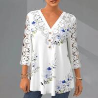 Polyester lace & Plus Size Women Long Sleeve Shirt & loose Lace printed PC