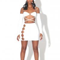 Polyester Slim & Lace Up Two-Piece Dress Set patchwork Solid Set