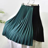 Polyester Slim & Pleated Skirt large hem design patchwork Solid : PC