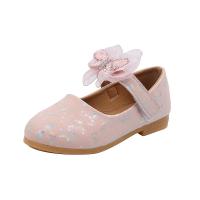 Microfiber PU Synthetic Leather & Plastic Sequins & Rubber velcro Girl Kids Shoes breathable Pair