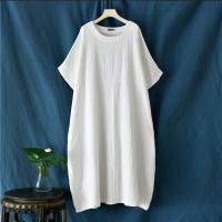 Linen One-piece Dress large hem design Solid : PC