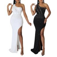 Polyester Waist-controlled Sexy Package Hip Dresses side slit & backless Solid white and black PC