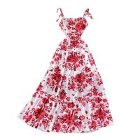Polyester Waist-controlled One-piece Dress large hem design & backless floral red PC