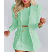 Polyester Women Casual Set & two piece skirt & coat Solid Set
