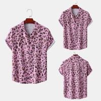 Polyester Men Short Sleeve Casual Shirt & loose printed leopard pink PC