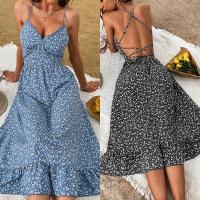 Polyester Slip Dress backless printed shivering PC