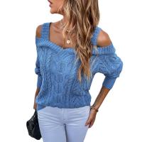 Polyester Women Sweater & off shoulder & loose Acrylic knitted Solid PC