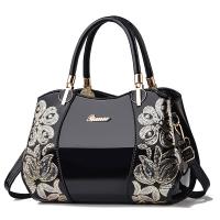 PU Leather Boston Bag Handbag large capacity & attached with hanging strap flower shape PC