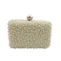 Plastic Pearl hard-surface Clutch Bag with chain Polyester Solid beige PC