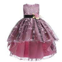 Polyester High Waist Girl One-piece Dress large hem design & short front long back Cotton floral PC