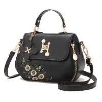 PU Leather Handbag soft surface & embroidered & attached with hanging strap floral PC