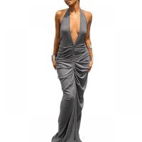 Polyester Slim Sexy Package Hip Dresses backless Solid gray PC