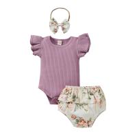 Cotton Slim Girl Clothes Set & three piece hair ring & Crawling Baby Suit & Pants Set