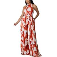 Polyester Wide Leg Trousers & High Waist Long Jumpsuit printed red PC
