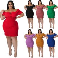 Polyester Plus Size Sexy Package Hip Dresses mid-long style Solid PC