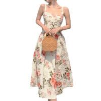 Polyester Waist-controlled Slip Dress large hem design & slimming printed floral PC