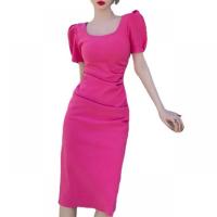 Polyester Slim One-piece Dress slimming patchwork Solid PC