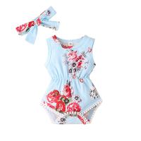 Cotton Slim Crawling Baby Suit & two piece Crawling Baby Suit & Hair Band printed light blue PC