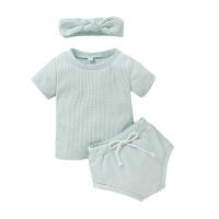Cotton Slim Baby Clothes Set & three piece Hair Band & Pants & top patchwork Solid Set