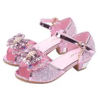 Microfiber PU Synthetic Leather & Rubber chunky Girl Sandals iron-on bowknot pattern Pair