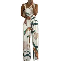 Polyester Slim Long Jumpsuit & One Shoulder printed white PC