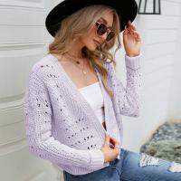 Polyester Women Cardigan & loose & hollow knitted Solid PC
