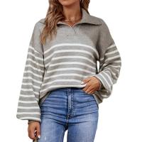 Acrylic Women Sweater & loose Nylon knitted striped PC