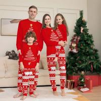 Polyester Parent-Child Cloth Set christmas design & two piece printed red Set