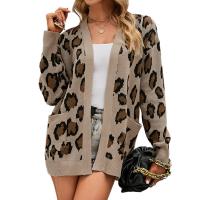 Cotton Women Long Cardigan mid-long style & loose knitted leopard PC