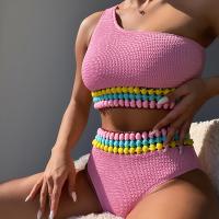 Polyester Tankinis Set backless & two piece & skinny style Solid pink Set