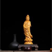 Yellow Poplar Buddha Statue for home decoration & with gift box carving PC