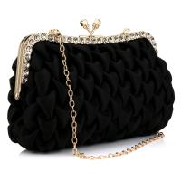 Satin Clutch Bag with chain Solid black PC