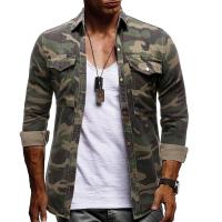 Polyester Men Long Sleeve Casual Shirts thicken & loose printed camouflage army green PC