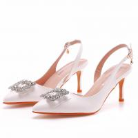 PU Leather buckle & Stiletto High-Heeled Shoes & with rhinestone white Pair