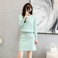 Knitted Slim Two-Piece Dress Set light blue Set