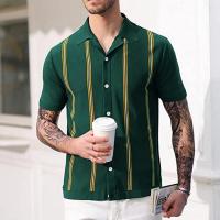 スパンデックス メンズ半袖カジュアルシャツ ニット ストライプ 緑 一つ