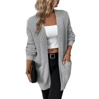 Polyester Women Long Cardigan & loose & with pocket Acrylic knitted Solid PC