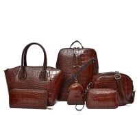 PU Leather Bag Suit large capacity & soft surface & six piece crocodile grain Set