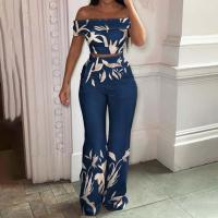Polyester Plus Size & High Waist Women Casual Set & two piece & off shoulder Wide Leg Trousers & top printed Set