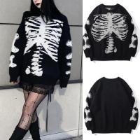 Polyester Women Sweatshirts & loose patchwork skull pattern black PC