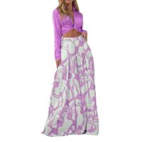 Polyester Wide Leg Trousers & High Waist Women Casual Set & two piece Long Trousers & top printed abstract pattern Set