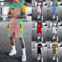 Polyester Men Casual Set & two piece short & top patchwork Set