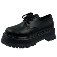 PU Leather Flange & front drawstring Oxford Shoes Solid black Pair