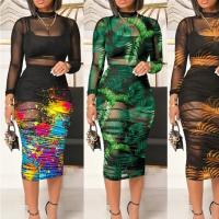 Polyester Plus Size Women Casual Set & three piece dress & tank top & skirt printed Set