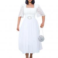 Polyester A-line & High Waist One-piece Dress mid-long style patchwork Solid white and black PC