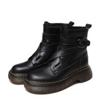 Leather Flange Women Martens Boots black Pair