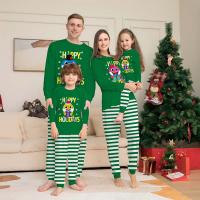 Polyester Parent-Child Cloth Set christmas design & two piece printed letter green Set